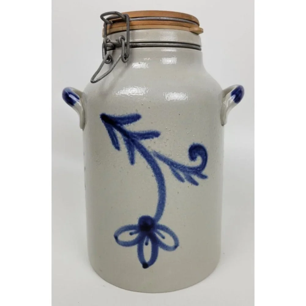 Vtg Gerzit Gerz German Salt Glaze Stoneware Lidded Jar Crock Handgemalt 10
